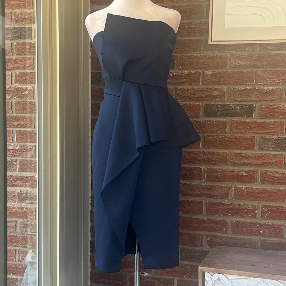 Black Halo Jonas Asymmetrical Draped Midi Sheath Dress Size 2 NWT